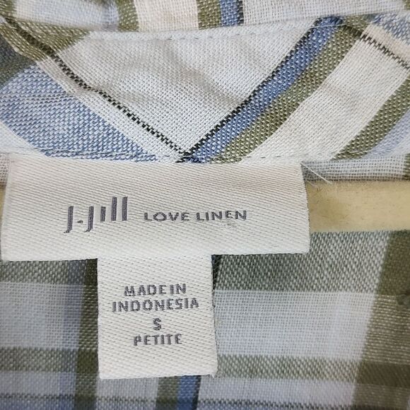 J. Jill Love Linen Roll Tab Sleeve Plaid Popover Tunic Blouse Top Size SP - Picture 2 of 11